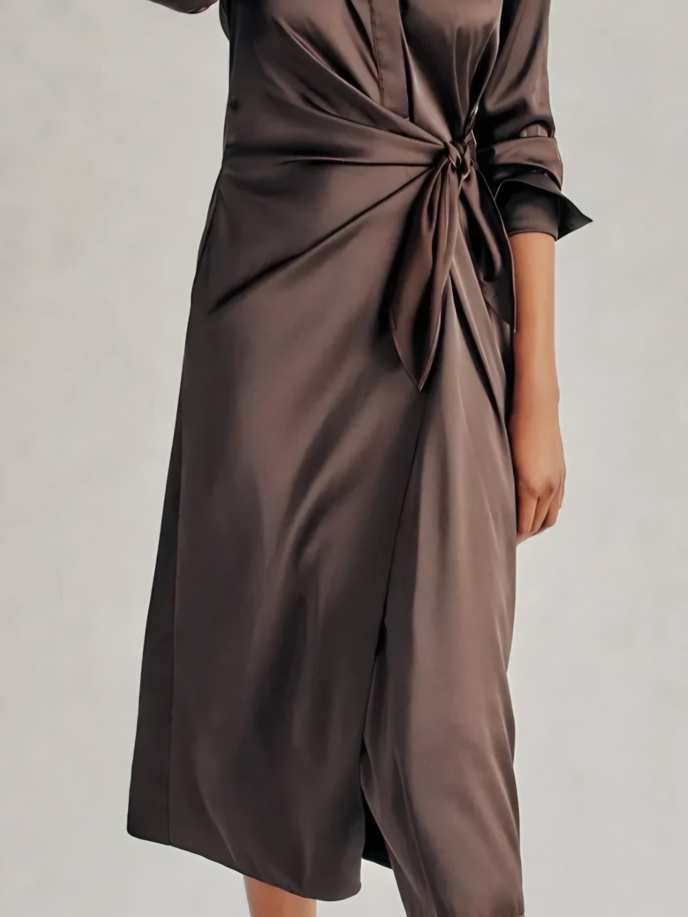 J. McLaughlin Leandra Chocolate Brown Wrap Midi Dress NWT Size L
